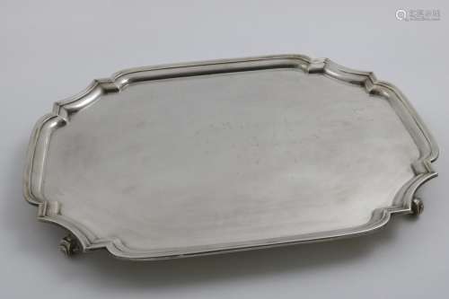 A GEORGE VI SALVER of shaped rectangular outline with a moul...