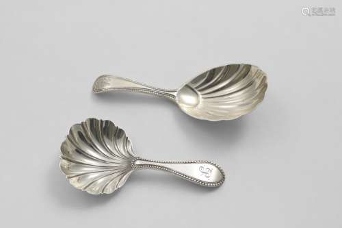 A VICTORIAN BEAD PATTERN CADDY SPOON with a scallop shell bo...