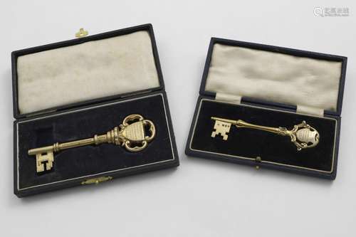 TWO GEORGE V SILVERGILT PRESENTATION KEYS each one inscribed...