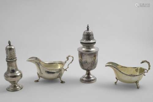 A MIXED LOT:- A sauce boat on three shell feet, a sauce boat...