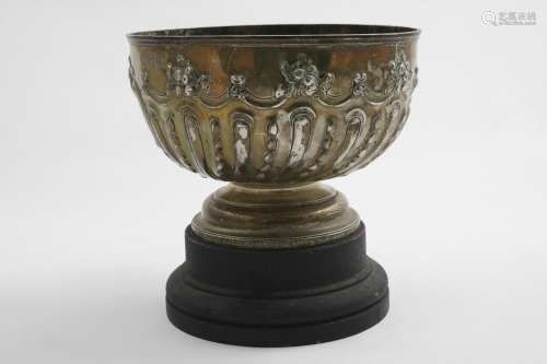 A LATE VICTORIAN EMBOSSED ROSE BOWL with a vacant scroll car...