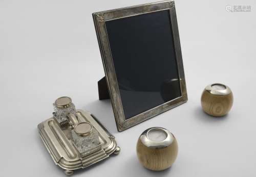 A LATE VICTORIAN INKSTAND rectangular with a stepped border,...