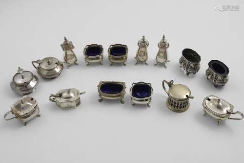 AN ELIZABETH II THREE-PIECE CONDIMENT SET with gadroon & she...