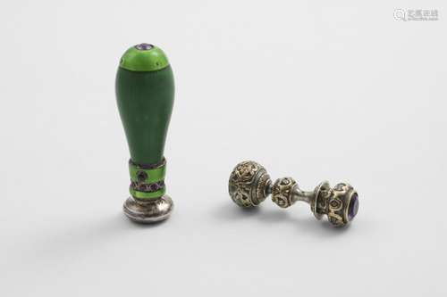 A LATE VICTORIAN MOUNTED GREEN-STAINED IVORY SEAL with ename...