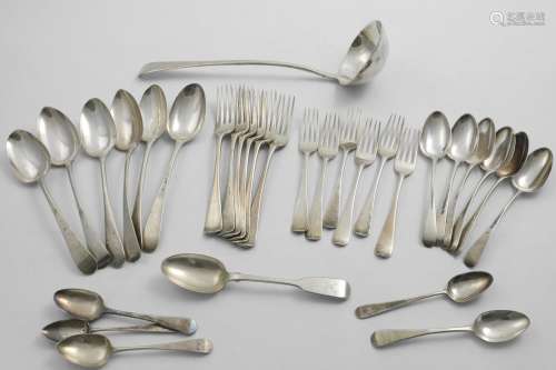 MISCELLANEOUS ANTIQUE FLATWARE Old English pattern to includ...