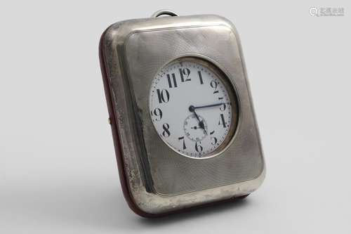 AN EDWARDIAN LARGE MOUNTED RED LEATHER TIMEPIECE with an eas...