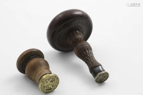 A RARE LATE 17TH CENTURY SCOTTISH BRASS SEAL with a turned w...