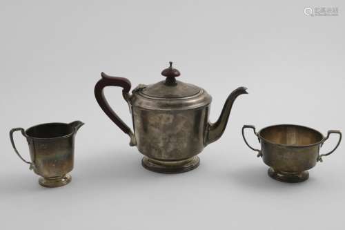 A WWII PERIOD THREE-PIECE TEA SET with circular bodies and c...