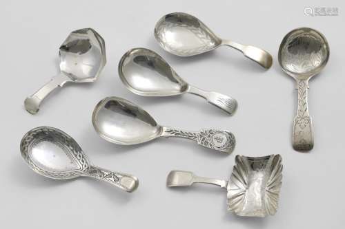 SEVEN VARIOUS ANTIQUE BIRMINGHAM-MADE CADDY SPOONS (some ini...