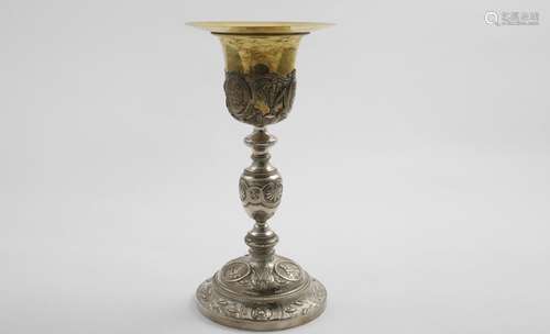 A LATE 19TH CENTURY FRENCH PARCELGILT CHALICE with chased an...