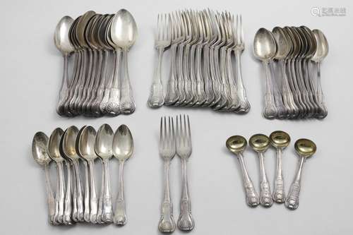 HOURGLASS PATTERN:- A set of twelve George III table forks b...