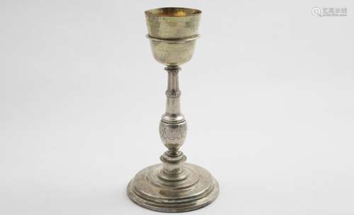 A LATE 18TH CENTURY PARCELGILT CHALICE on a lrge circular fo...