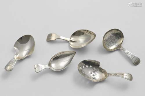 A GEORGE II CADDY SPOON with a leaf-shaped bowl and a heart-...