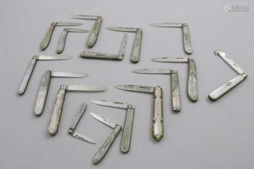 FIFTEEN VARIOUS MOTHER-OF-PEARL MOUNTED FOLDING FRUIT KNIVES...