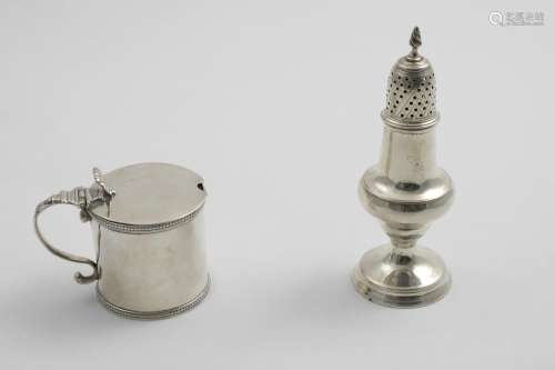 A GEORGE III BALUSTER PEPPERETTE on a circular pedestal foot...
