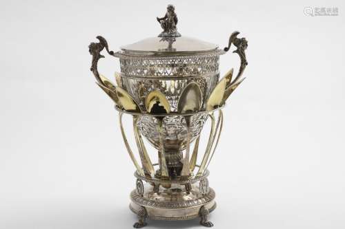 AN EARLY 19TH CENTURY FRENCH OPENWORK SUGAR VASE & COVER wit...