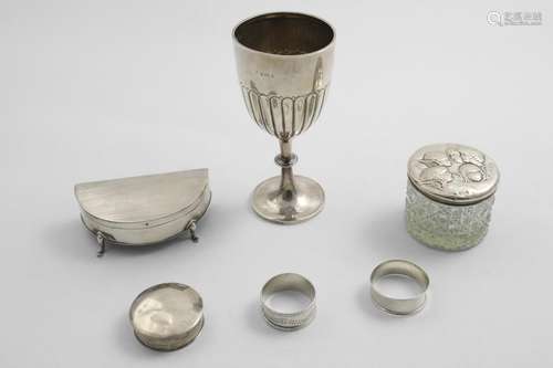 A MIXED LOT:- An Edwardian part-fluted goblet, maker's mark ...