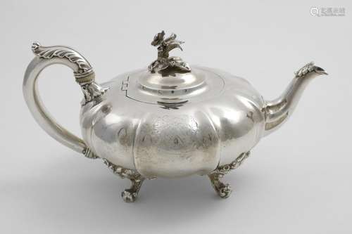 BY PAUL STORR:- An early Victorian tea pot of melon fluted f...