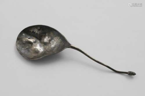 A RARE SMALL MEDIEVAL ACORN KNOP SPOON in a crushed and cont...