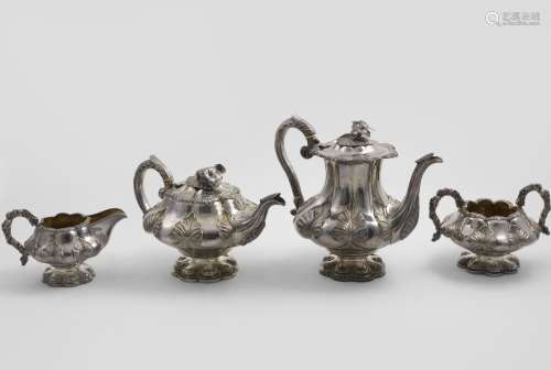 A WILLIAM IV FOUR-PIECE TEA AND COFFEE SERVICE with fluted b...