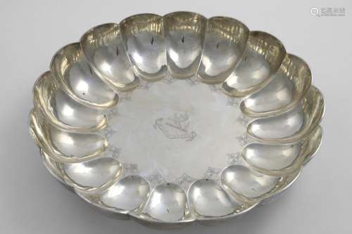 A GEORGE V SHALLOW CIRCULAR DISH with lobed fluting around t...