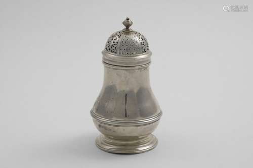A GEORGE V POT-BELLIED SUGAR CASTER with a moulded girdle, d...