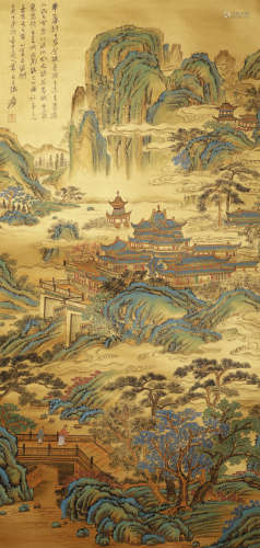 Zhang Daqian Gold Paper Landscape, Hanging Scroll on Paper