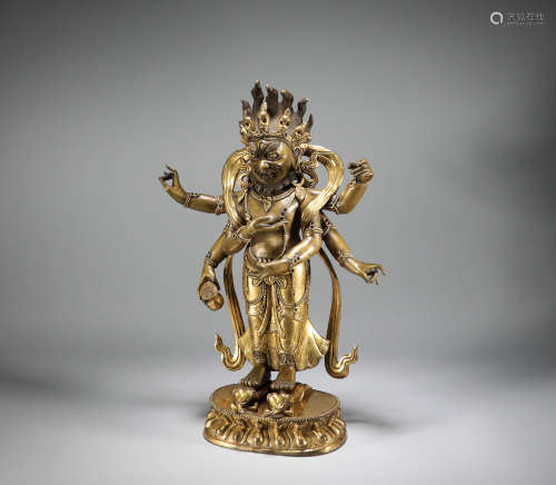 Qing Dynasty - Gilt Bronze Six-Armed Mahakala