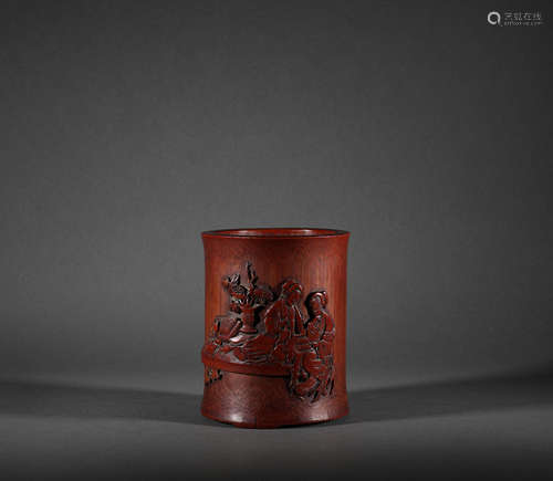 Qing Dynasty - Bamboo Sculpture Character Pen Holder