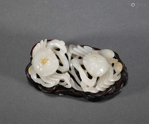 Qing Dynasty - Hetian White Jade Crab Decorations