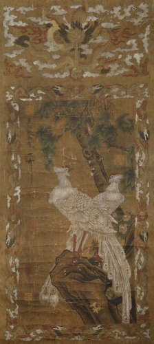 Song Dynasty - Song Huizong Peacock on Silk Hanging Scroll