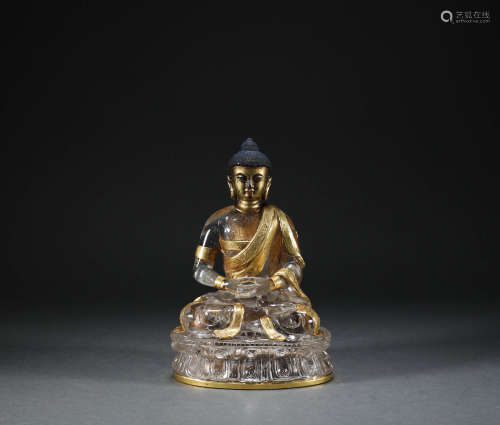 Qing Dynasty - Silver Gilt-covered Crystal Buddha Statue