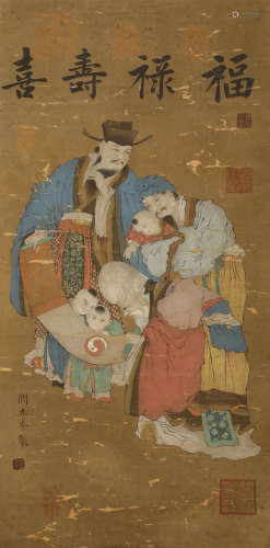 Tang Dynasty - Yan Liben Longevity  Hanging Scroll on Silk