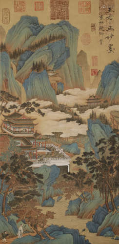Song Dynasty - Wang Ximeng Landscape Pavilion Hanging Scroll...