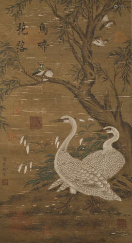 Song Dynasty - Xu Chongsi Bird Crows Hanging Scroll on Silk