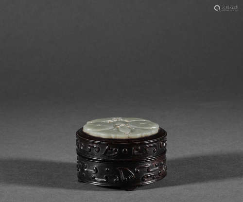 Qing Dynasty - Red Sandalwood Covered Jade Box