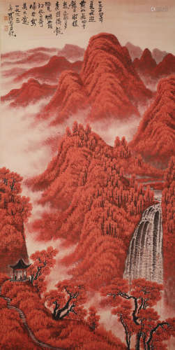Li Keran, Red Mountains, Hanging Scroll on Paper