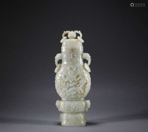 Qing Dynasty - Hetian Jade Dragon Vase