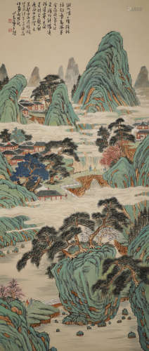 Pu Ru, Green Mountains and Green Water, Hanging Scroll on Pa...