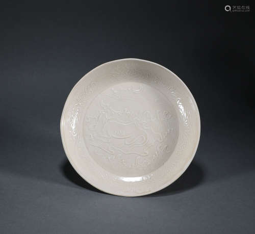 Liao Dynasty - Ding Kiln Dish with Deer Pattern
