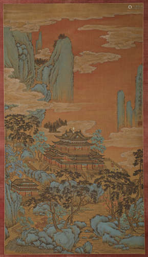 Tang Dynasty - Li Sixun Landscape Figures Hanging Scroll on ...