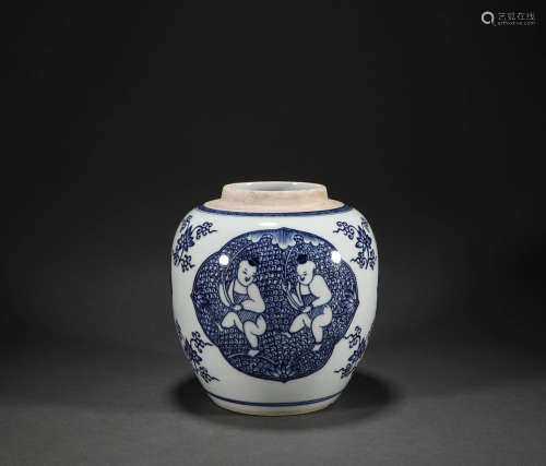 Qing Dynasty - Blue and White Baby Play Tea Caddy