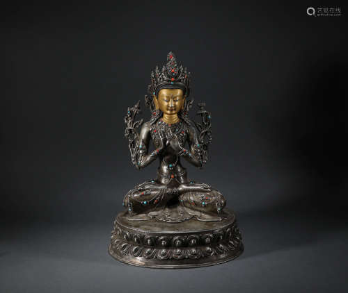 Qing Dynasty - Statue of Guanyin in Pure Silver