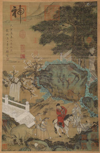 Song Dynasty - Li Gonglin Character Stories Hanging Scroll o...