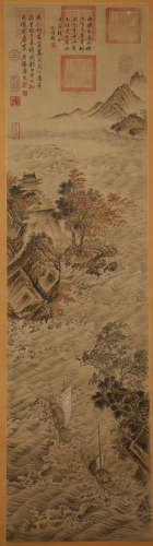 Ming Dynasty - Tang Bohu Sailing in the Sea Hanging Scroll