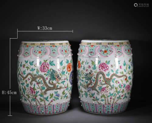 Guangxu Pastel Dragon and Phoenix Drum Stool