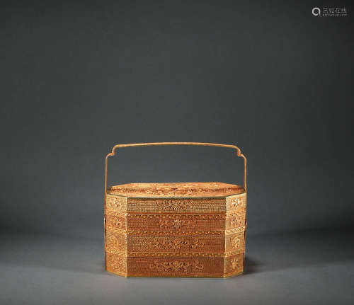 Qing Dynasty - Silver Gilt Inscription Box