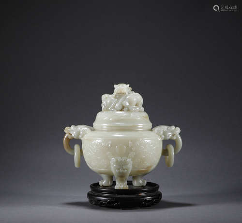 Qing Dynasty - Hetian Jade Double Ear Stove