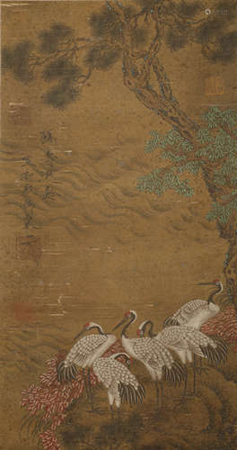 Song Dynasty - Song Huizong Crane Hanging Scroll on Silk