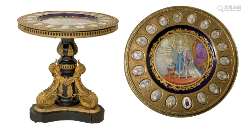 Louis XVI table, porcelain plates